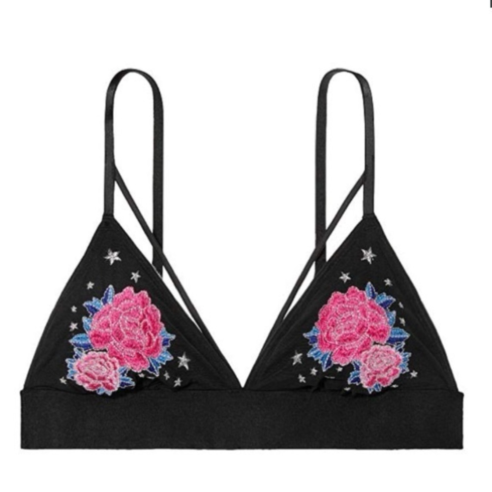 NWT PINK Victoria's Secret Embroidered Roses And Stars Bralette. - Picture 2 of 7